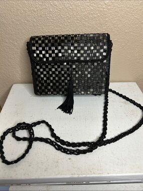 BEADED Mini Black Crossbody Bag